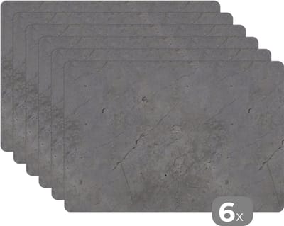 Placemat - Placemats kunststof - Patronen - Beton - Oud - 45x30 cm - 6 stuks - Hittebestendig - Anti-Slip - Onderlegger - Afneembaar