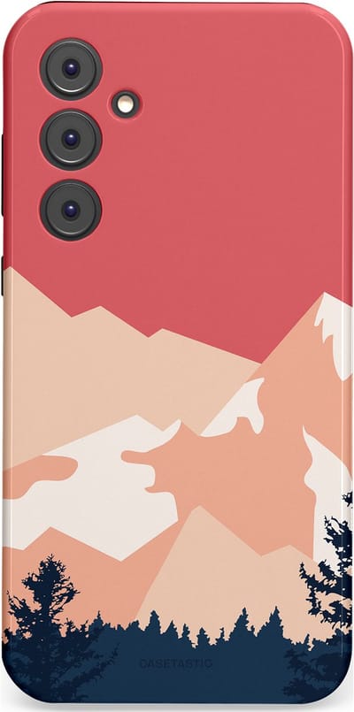 Casetastic hoesje geschikt voor Samsung Galaxy A35 - Dubbellaagse bescherming - Bergen bij stille toppen - Fashion Case - Koraal Donkergrijs Zand Perzik