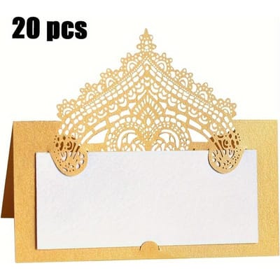 1 jeu/20 pièces Cartes de table en dentelle tridimensionnelle, Cartes de fête découpées au laser pour écriture manuscrite, Cartes de table de mariage Cartes de nom Cartes d'insertion de mariage Pack of 20