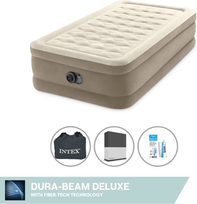 Intex Luchtbed - 1-Persoons - 99 x 191 x 46 cm - Beige - Inclusief pomp - Hoeslaken en Reparatieset
