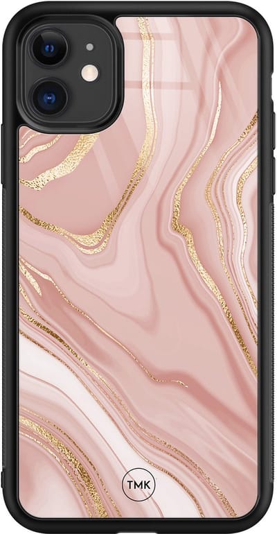 Hoesje geschikt voor Apple iPhone 11 - Rose marble - Roze - TPU luxe case (glossy toplaag) - Marmer - Hardcase backcover zwart
