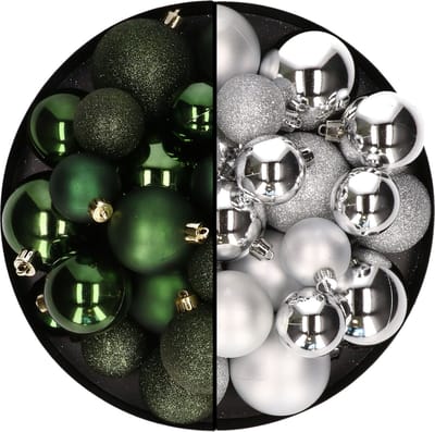 Kerstballen 60x stuks - mix donkergroen/zilver - 4-5-6 cm - kunststof - kerstversiering