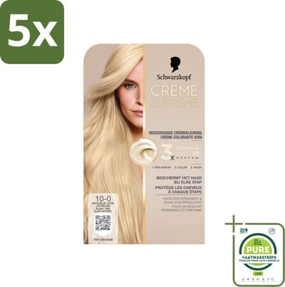 5 x Schwarzkopf - Haarkleuring - Creme Supreme 10-0 - Natuurlijk Ultra Lichtblond - 245g - Grootverpakking - Ultra Lichte Blond - Blond Haar - Haarkleuring - Grijsdekking - Haarkleur