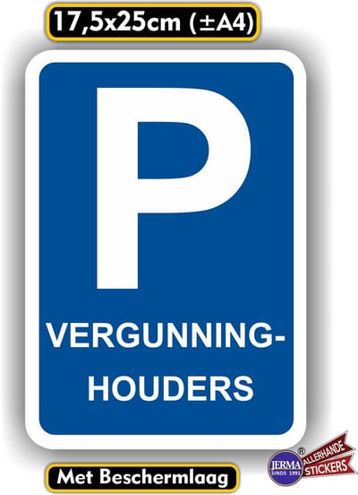 Jerma - Parkeren voor vergunninghouders - Sticker - 17.5 x 25 cm - Vinyl - Weerbestendig - Zelfklevend
