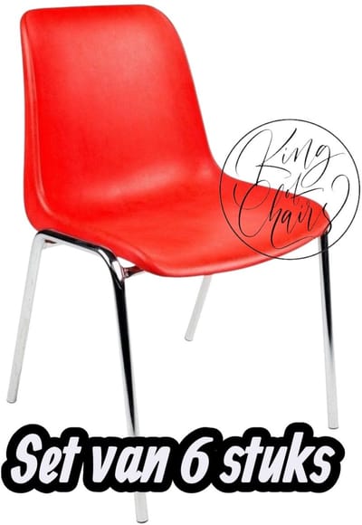 Kantinestoel Helene Rood -set van 6- verchroomd onderstel kantinestoel stapelstoel kuipstoel vergaderstoel tuinstoel kantine stoel stapel stoel tuin stoel kantinestoelen stapelstoelen kuipstoelen arenastoel schoolstoel bezoekersstoel Everardo