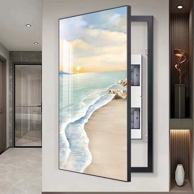 Decoratieve Meterkast Afdekplaat - Zekeringkast Verberger - Muur Verfraaien - Aluminium Frame Kristal Keramiek - 40x80cm - Zwart