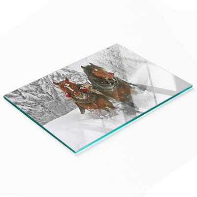 Glazen snijplank met afbeelding van een sleetocht, 80x52 cm