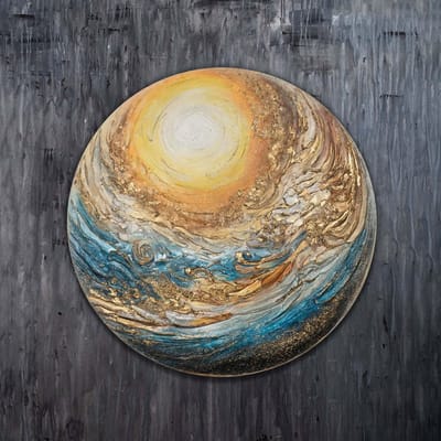 YS Schilderij "Goldsphere" - Handgeschilderd canvas schilderij - Wanddecoratie Abstract - Turquoise en goud - Kunst - Muurdecoratie woonkamer - Slaapkamer decoratie - Kamer accessoires - Abstract schilderijen op canvas - schilderij canvas Round 60