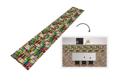 Keukenloper - Loper keuken - Patronen - Huis - Boom - 300x50 cm - Keukenloper vinyl