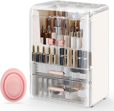 Grote Makeup Organizer met Lades en Deksel, Stofdicht Cosmetica Box voor Slaapkamer en Badkamer, Ideaal voor Schoonheid en Organisatie