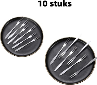 10-delige set - Fruitvorkjes - Dessertvorkjes - Bestek voor taart en fruit - Roestvrij staal - 13,3 cm x 0,8 cm - Zilver