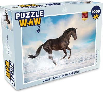 Puzzel Zwart paard in de sneeuw - Legpuzzel - Puzzel 1000 stukjes volwassenen