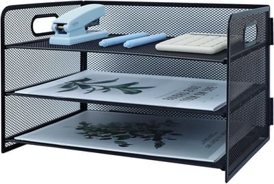 Papier Organizer - Briefbakjes Bureau - Documenten Sorteren - 3 Laags Mesh - 32.5 cm Breed - Zwart