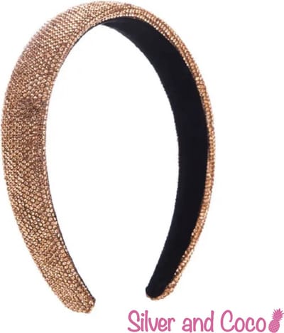 SilverAndCoco - Glitter Haarband Goud / Dikke Hoofdband met Glitters Steentjes / Kerst Glamour Diadeem Diamantjes Dames / Christmas Gouden Rhinestones Feest Oud en Nieuw Haarbanden Diamand Breed