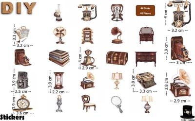 Bob Online ™ – 46 Stuks – Vintage Stickers – Papier Vintage Stickers – 46 Pieces Vintage Stickers – Paper Vintage Stickers – Doe-het- zelf Decoratie Vintage Stickers – DIY Vintage Scrapbook Stickers – DIY Karten Maken – Agenda – Decoupage - Fotolijst