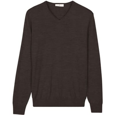 Thomas Maine Trui Fine Merino V-Neck Single Knit Donker Bruin / male