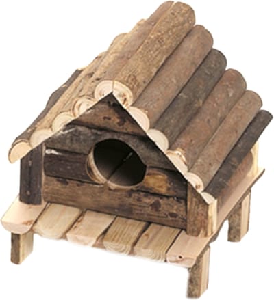 Flamingo - Knaagdieraccessoire huis Wooden Cabin - Bruin - 14 x 12 x 13 cm