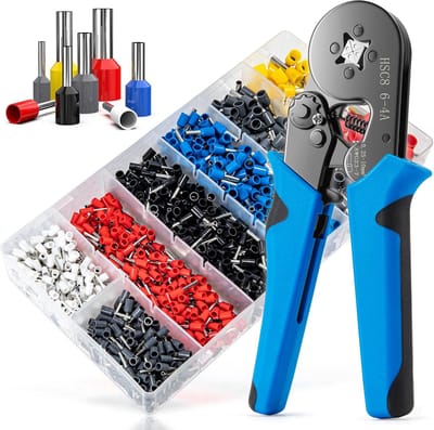 DOWO Krimptang Adereindhulzen Set - Adereindhulstang 0,25-10 mm² - 1200 Adereindhulzen Assortiment - Zelfinstellend - Kabelschoentang - Blauw/Zwart