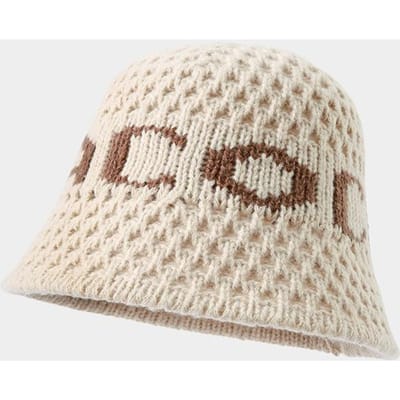 Dames Herfst en Winter Nieuwe Vissershoed Brief Emmerhoed Winter Warm Gezicht Tonend Kleine Gebreide Wolmuts Dik Average size beige