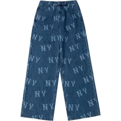 MLB New York Yankees SS24 Mode Casual Straight Leg Jeans met Middelhoge Taille Damesjeans Indigo 3FDPB0141-50INS S gray