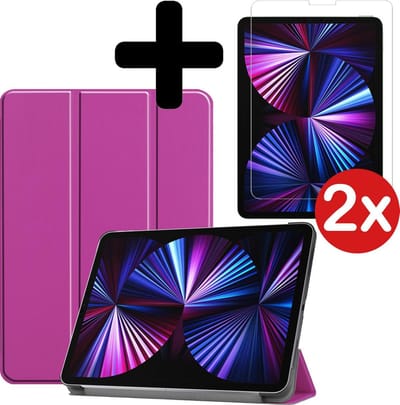 Hoesje - Geschikt voor Apple iPad Pro (2021) - 11 inch - 3e generatie - Met Screenprotector - Hardcover Book Case - Trifold Bookcase Hoes - Hard Cover - Tablethoes - Paars
