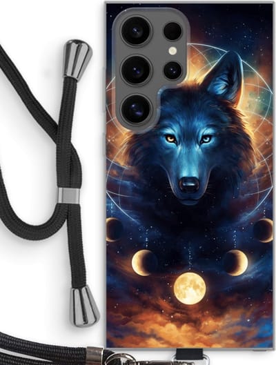 Case Company® - Hoesje met koord geschikt voor Samsung Galaxy S24 Ultra hoesje met Koord - Wolf Dreamcatcher - Telefoonhoesje met Zwart Koord - Bescherming aan alle Kanten en Over de Schermrand