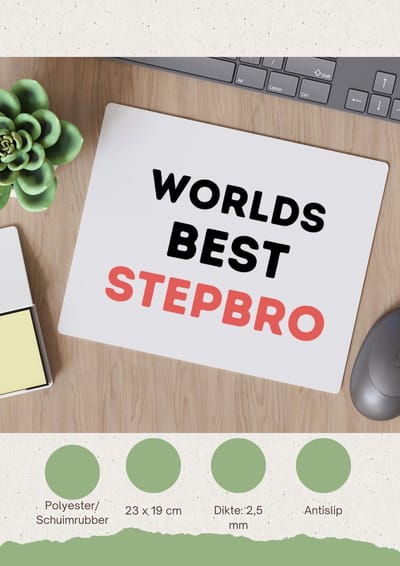 Akyol - worlds best stepbro Muismat - Broer - de beste stiefbroer - verjaardagscadeau - verjaardag - cadeau - cadeautje voor broer - broer artikelen - kado - geschenk - gift - 23 bij 19 cm