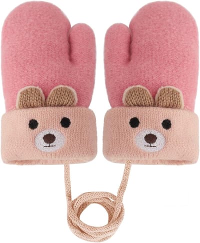 Warme Gebreide Babywantjes voor 0-3 Jaar met Fleece Voering - Schattige Cartoon Beer Winterhandschoenen voor Peuters en Kinderen tegen de Koude