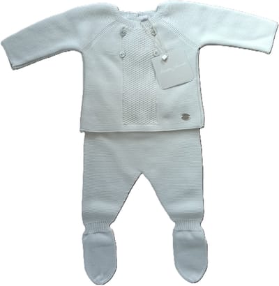 Gebreid tweedelig baby pakje | crudo / creme | broekje met voetjes |maat 50 | 00 maand |