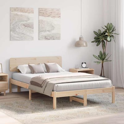 vidaXL - Bedframe - met - hoofdeinde - Naturel - 135 - x - 190 - cm - Massief - grenenhout