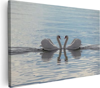 Artaza Canvas Schilderij Zwaan - 30x20 cm - Klein - Wanddecoratie Vogels - Muurdecoratie Hart - Kamer Accessoires Water