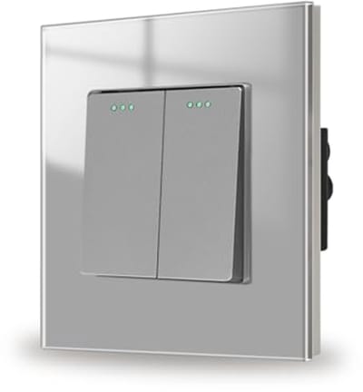 Inbouw Lichtschakelaar 2-voudig 1-weg Glas Grijs 86x86 mm