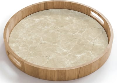 Dienblad rond 40x40 cm - Schootdienblad hout - Lichtbeige - Marmer - Diffusie adering - Borrelplank rechthoek - Plateau houten dienbladen