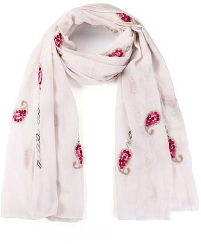 Michelle Fashion - Geborduurde sjaal- Beige - veel/goudkleurige stiksels