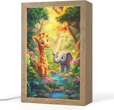 Nachtlampje 20x30 cm - Kinder lampje - Giraf - Olifant - Bloemen - Jungle - Tafellamp kinderkamer - Slaapkamer lamp - Bedlamp kinderen - Kinderlampje stopcontact - Wandlamp babykamer - Nachtlampjes