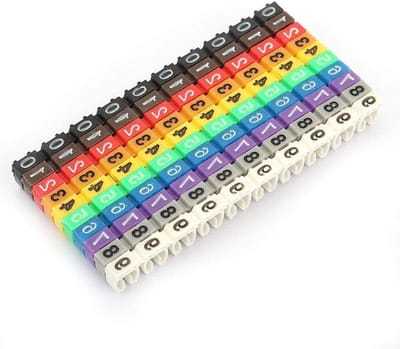 Digitale Kabel Identificatie Clip-On Plastic Nummer Labels - Kleurige Markering voor Draden en Kabels (100 Stuks, 2.5 mm)
