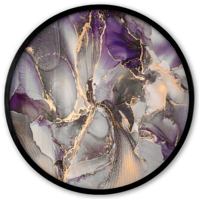 Poster in lijst Rond - Fotolijst 40x40 cm - Posters - Goud - Paars - Marmer - Ronde posterlijst zwart - Decoratie - Wanddecoratie woonkamer - Muurdecoratie slaapkamer