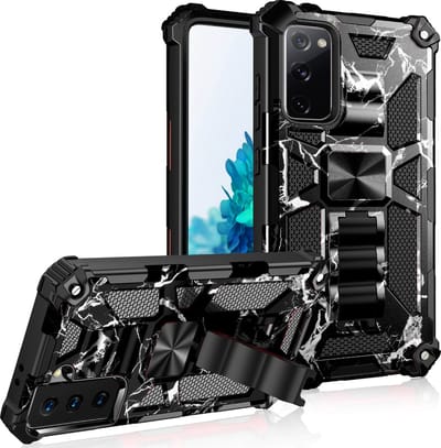 Hoesje Geschikt Voor Samsung Galaxy S22 Plus hoesje rugged extreme backcover met ring houder Camouflage Marmer - Zwart