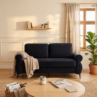 DESMIU Zitbank 173,5 Cm - Compacte 2-Zits Bank Met Afneembare Kussenhoezen - Voor Appartement En Kleine Woonruimte - Polyester Zwart