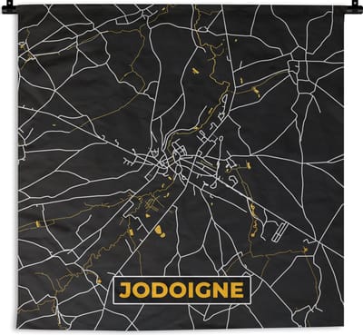 Wandkleed - Wanddoek - Black en gold - Kaart - Jodoigne - Plattegrond - Stadskaart - 180x180 cm - Wandtapijt