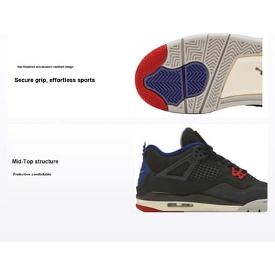 Air Jordan 4 Retro GS Rare Air Kindersneakers Zwart Fire-Red Deep-Royal-Blue IB4171-003 37.5 black