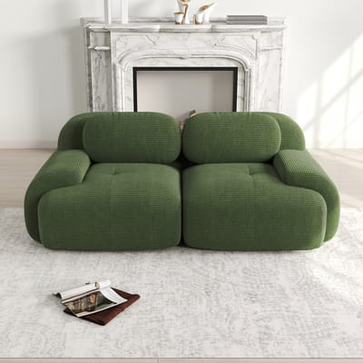 Modulaire frameloze corduroy loveseat - 2-zits bank voor woonkamer, slaapkamer of thuisbioscoop - groen - gebogen armleuningen - antislip onderkant - geen montage - hochelastische vulling