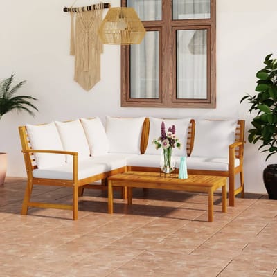 vidaXL - 4-delige - Loungeset - met - kussens - massief - acaciahout - crème