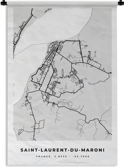 Wandkleed - Wanddoek - Kaart - Stadskaart - Saint-Laurent-du-Maroni - Plattegrond - Frankrijk - 120x180 cm - Wandtapijt