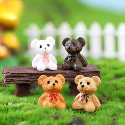 4 stuks /Partij Schattige Teddybeer Beeldje Mos Micro Landschap Accessoire, Leuk DIY Montage Ornament, Schattige Decoratie 4pcs white