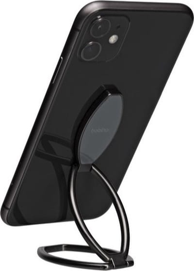 Bobino KICKFLIP – Zwart – Mobiele Telefoon standaard – veelzijdige mobiele telefoonhouder compatibel met alle smartphones – 360° verstelbare hoek video kijken en opnemen – ultradunne en opvouwbare telefoonstandaard. Ook super makkelijk voor op reis!
