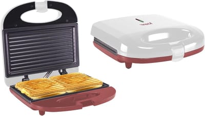Elektrische Broodrooster - Tosti Apparaat Grill - Sandwiches Maken - Anti-aanbakplaat - 22x12 cm - Wit/Rood