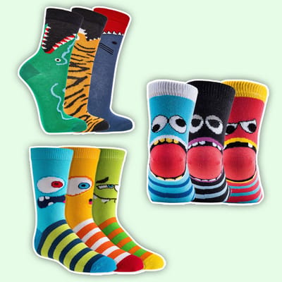 Kindersokken | grappige sokken | vrolijke sokken | happy sock printjes | 3 thema's | jongens voordeelpakket 9 paar