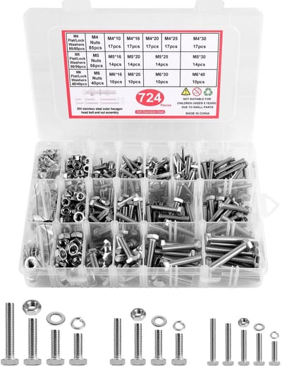 Dailygoods - LALAGO 724 stuks M4 M5 M6 schroeven en moeren, roestvrij staal 304, zeskantschroeven, zeskantbouten en moeren