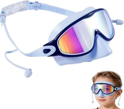 Zwembril voor kinderen met neusklem, waterdicht en condensvrij, siliconen afdichting, ideaal voor 4-14 jaar, inclusief oordopjes en comfortabele pasvorm